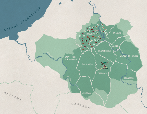 Cartographie de la zone AOP au Pays Basque