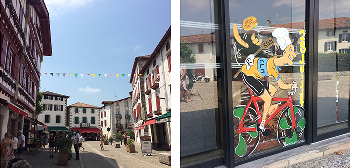 Village d'Espelette et vitrine peinte pour le Tour de France 2018