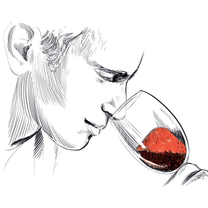 Dessin d'un homme sentant un verre rempli de Piment d'Espelette